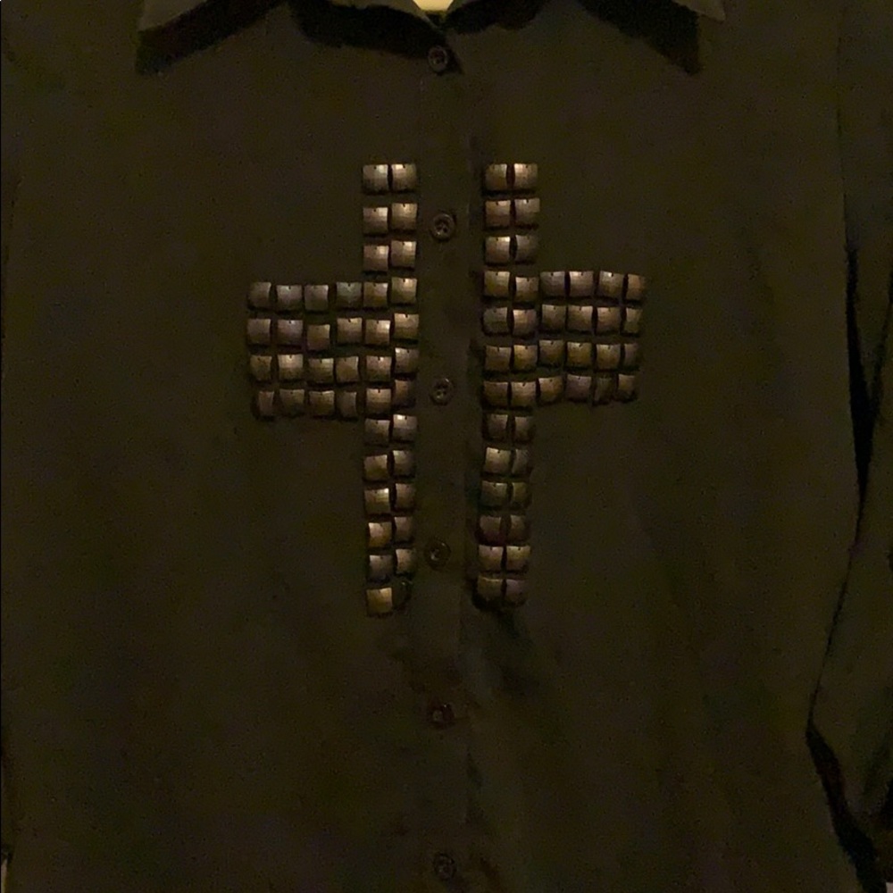 Button Down Green Cross Studded Shirt - Picture 2 of 2